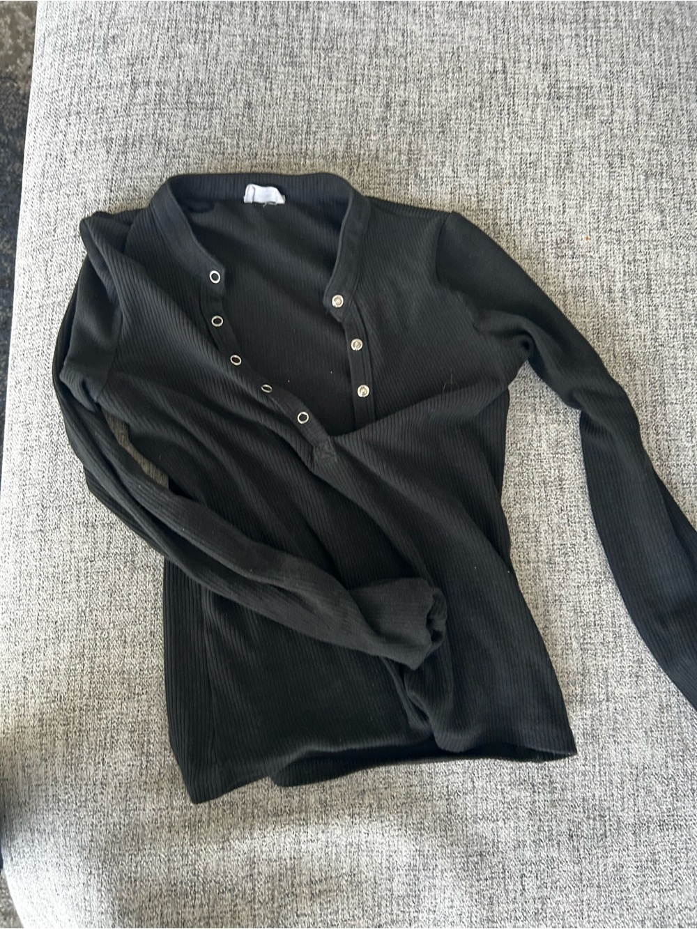 Cotton On Black Ribbed Long Sleeve Henley Top